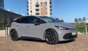 Cupra born with blue sky background