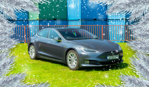 Tesla Model S with a Christmas frame