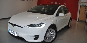 White Tesla Model X electric cars