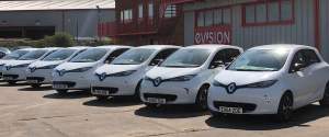 Row of white renault zoe cars