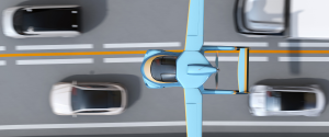 FLYING CAR OVER CARS ON ROAD