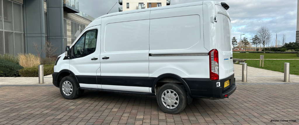 White Ford e-Transit Van facing left