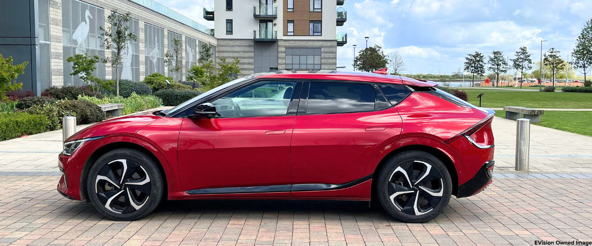Red Kia EV6 GT Line S facing left