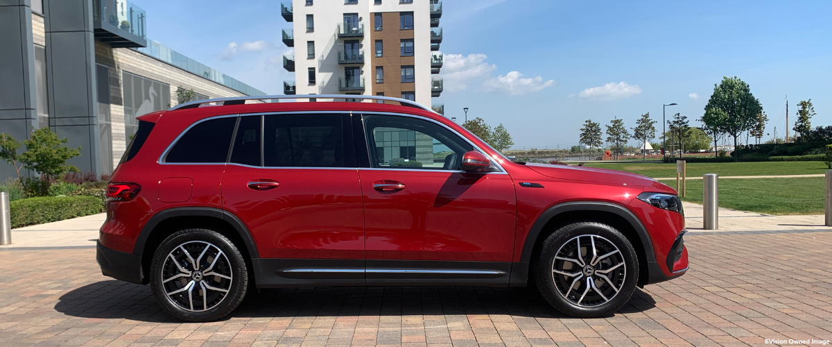 Red Mercedes EQB for blog post