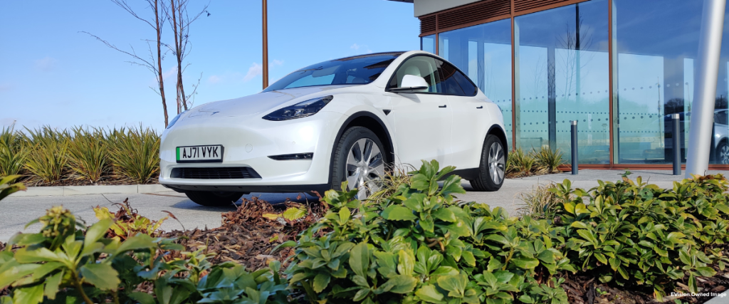 White Tesla Model Y Long Range for blog post